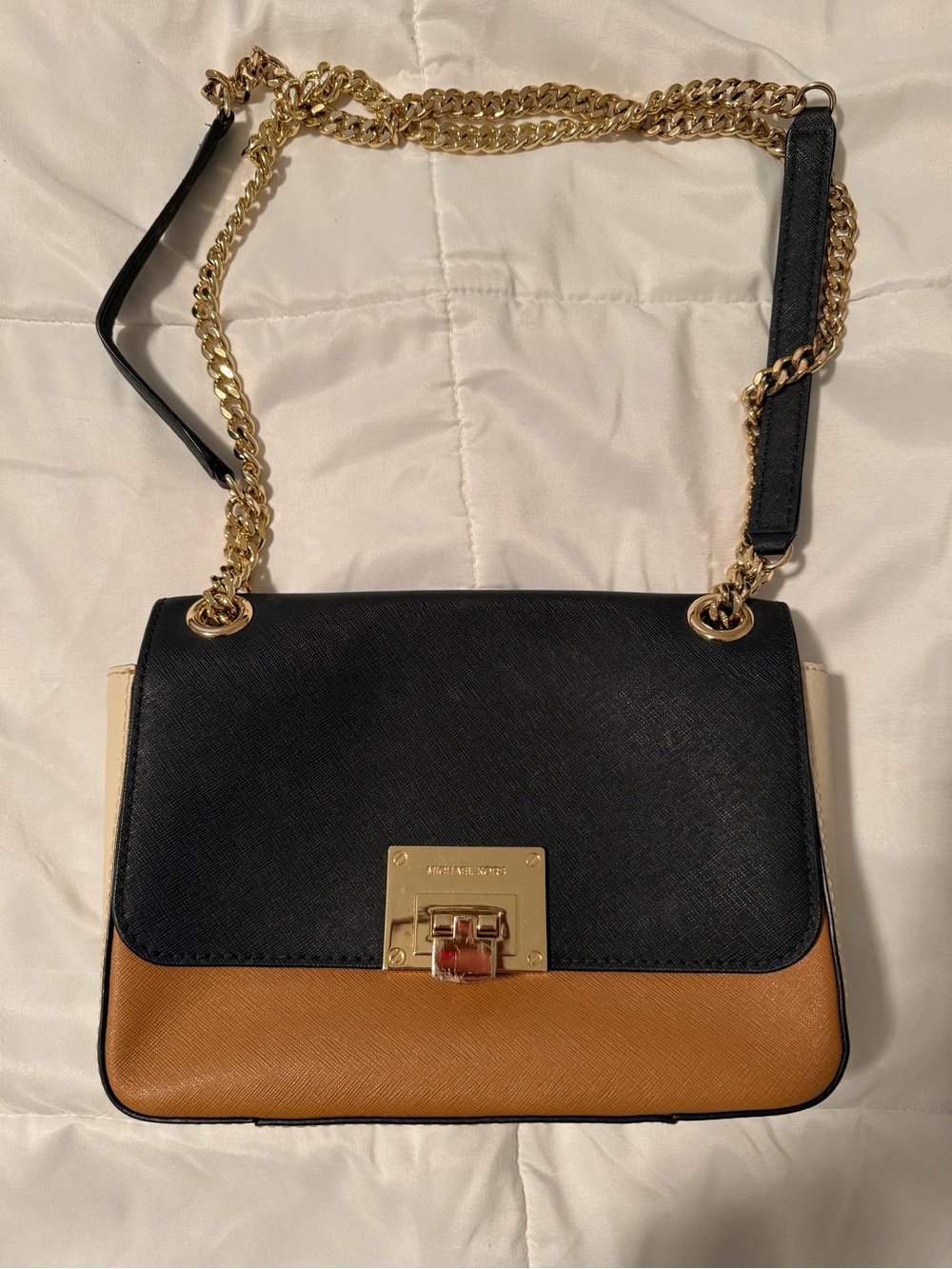 Michael Kors Black and Tan Chain Crossbody Bag